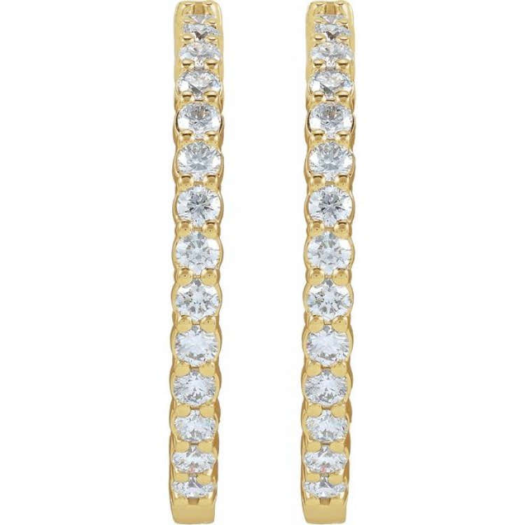 14K Yellow Gold 5 CTW Natural Diamond Inside-Outside Hinged 37.8 mm Hoop Earrings