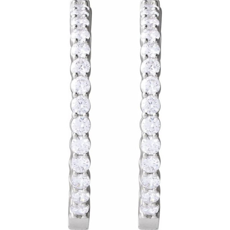 14K White Gold 5 CTW Natural Diamond Inside-Outside Hinged 37.8 mm Hoop Earrings