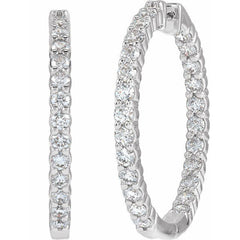 14K White Gold 5 CTW Natural Diamond Inside-Outside Hinged 37.8 mm Hoop Earrings
