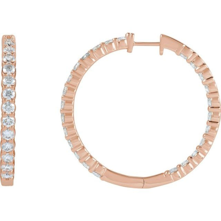 14K Rose Gold 5 CTW Lab-Grown Diamond Inside-Outside Hinged 37.8 mm Hoop Earrings