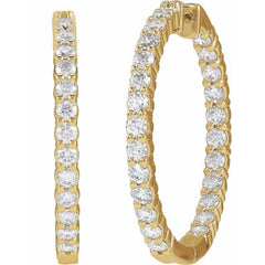 14K Yellow Gold 5 CTW Lab-Grown Diamond Inside-Outside Hinged 37.8 mm Hoop Earrings