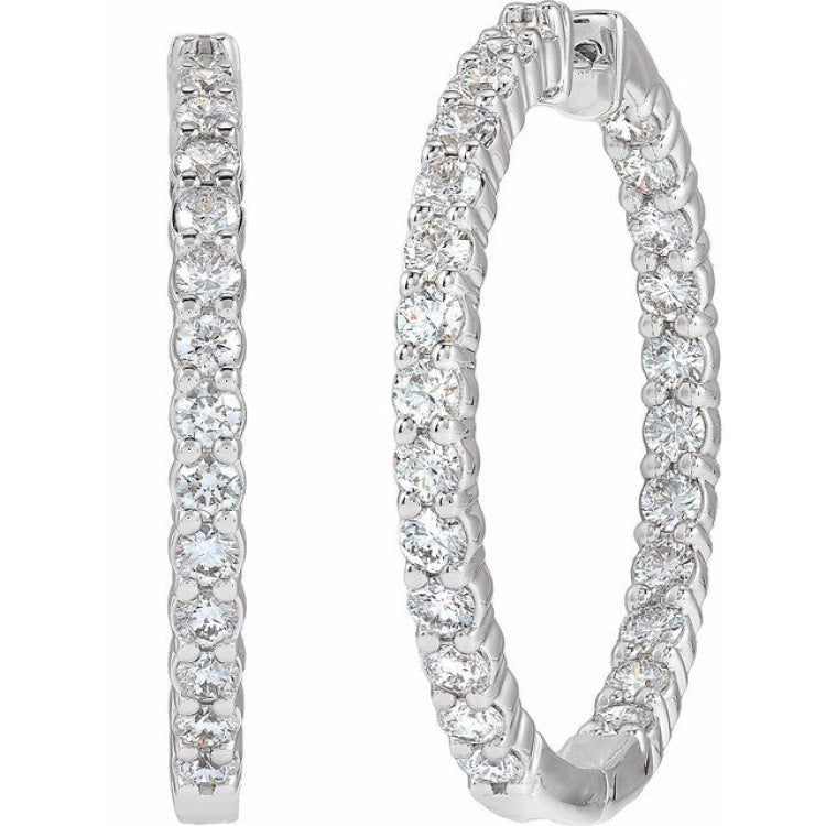 14K White Gold 5 CTW Lab-Grown Diamond Inside-Outside Hinged 37.8 mm Hoop Earrings