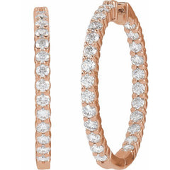 14K Rose Gold 5 CTW Lab-Grown Diamond Inside-Outside Hinged 37.8 mm Hoop Earrings