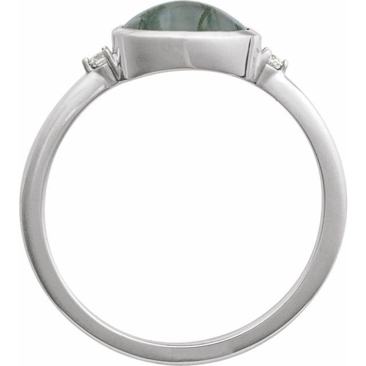 Sterling Silver Natural Moss Agate & .03 CTW Natural Diamond Ring