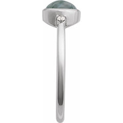 14K White Gold Natural Moss Agate & .03 CTW Natural Diamond Ring