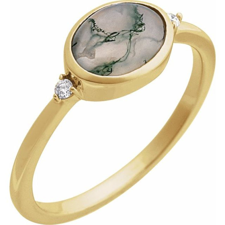 14K Yellow Gold Natural Moss Agate & .03 CTW Natural Diamond Ring