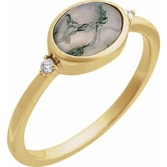 14K Yellow Gold Natural Moss Agate & .03 CTW Natural Diamond Ring