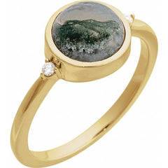 14K Yellow Gold Natural Moss Agate & .03 CTW Natural Diamond Ring