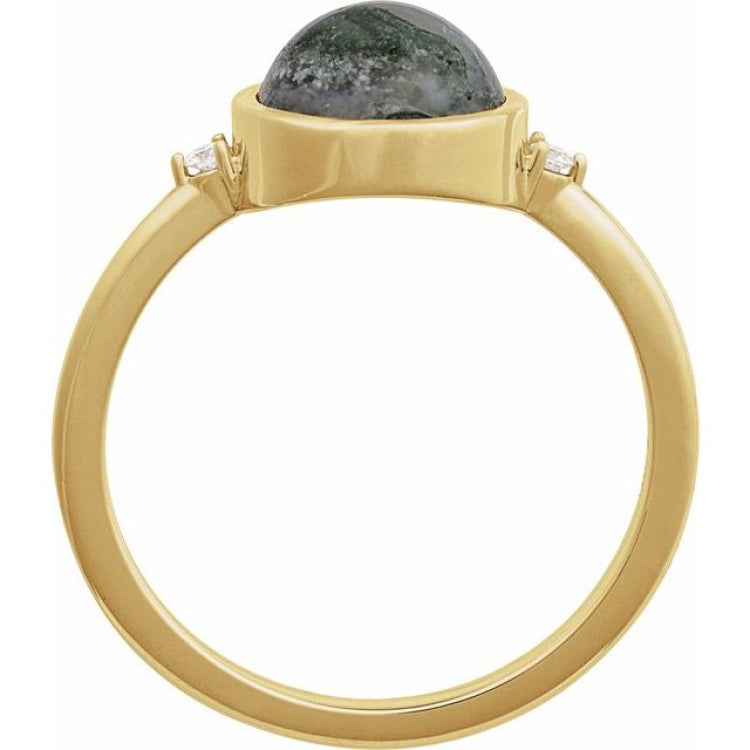 14K Yellow Gold Natural Moss Agate & .03 CTW Natural Diamond Ring