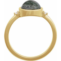 14K Yellow Gold Natural Moss Agate & .03 CTW Natural Diamond Ring