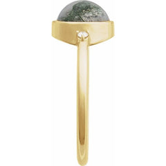 14K Yellow Gold Natural Moss Agate & .03 CTW Natural Diamond Ring