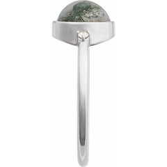 14K White Gold Natural Moss Agate & .03 CTW Natural Diamond Ring