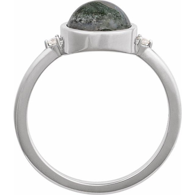 Sterling Silver Natural Moss Agate & .03 CTW Natural Diamond Ring
