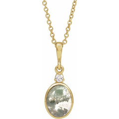 14K Yellow Gold 8x6 mm Natural Moss Agate & .03 CTW Natural Diamond 16-18" Necklace