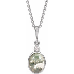 14K White Gold 8x6 mm Natural Moss Agate & .03 CTW Natural Diamond 16-18" Necklace