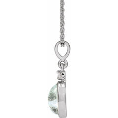 14K White Gold 8x6 mm Natural Moss Agate & .03 CTW Natural Diamond 16-18" Necklace
