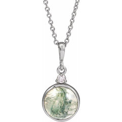 Sterling Silver 8 mm Natural Moss Agate & .03 CTW Natural Diamond 16-18" Necklace