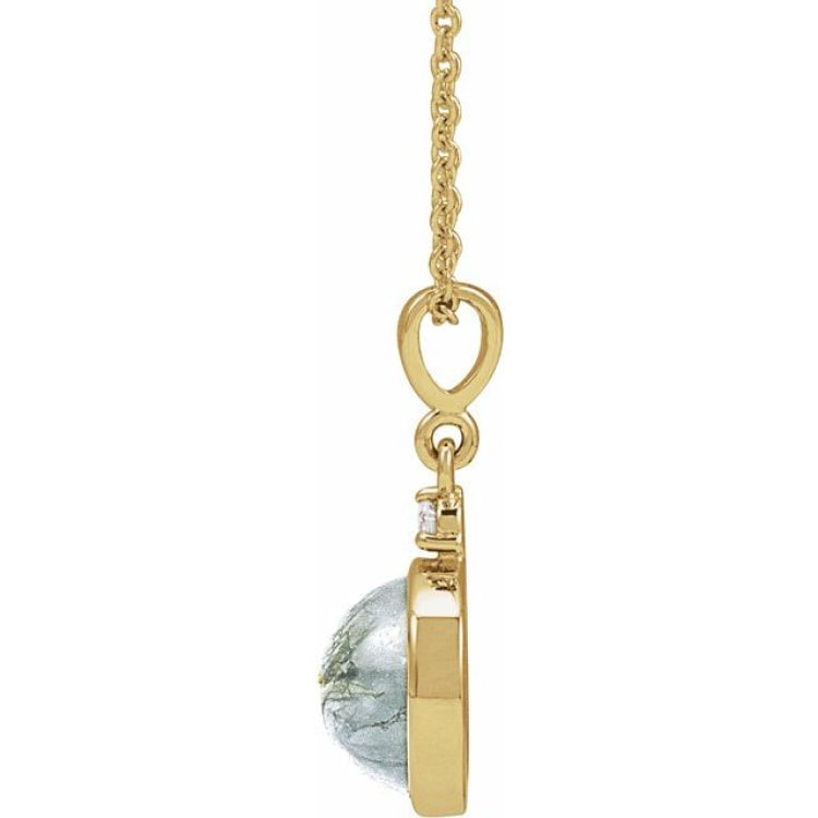14K Yellow Gold 8 mm Natural Moss Agate & .03 CTW Natural Diamond 16-18" Necklace