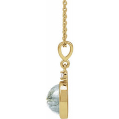 14K Yellow Gold 8 mm Natural Moss Agate & .03 CTW Natural Diamond 16-18" Necklace