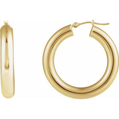 14K Yellow Gold Round Tube 30 mm Hoop Earrings