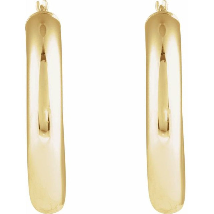 14K Yellow Gold Round Tube 30 mm Hoop Earrings