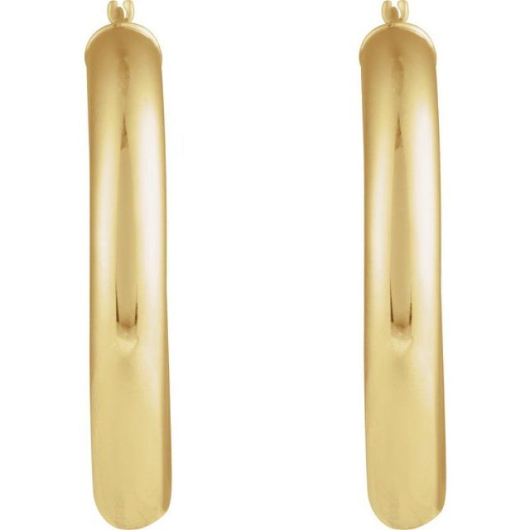 14K Yellow Gold Round Tube 35 mm Hoop Earrings