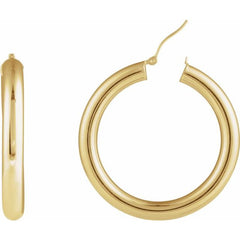 14K Yellow Gold Round Tube 40 mm Hoop Earrings