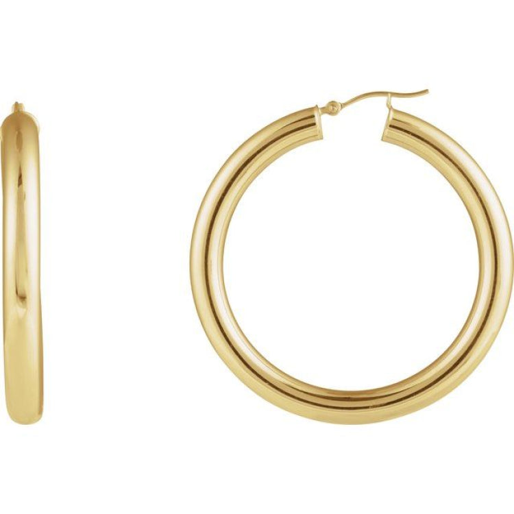 14K Yellow Gold Round Tube 45 mm Hoop Earrings