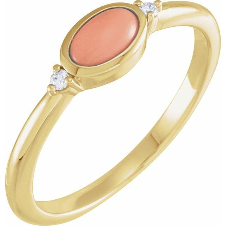 14K Yellow Gold Natural Pink Coral & .03 CTW Natural Diamond Ring