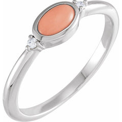Sterling Silver Natural Pink Coral & .03 CTW Natural Diamond Ring