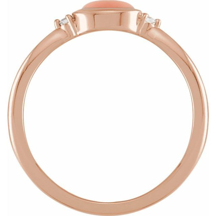 14K Rose Gold Natural Pink Coral & .03 CTW Natural Diamond Ring