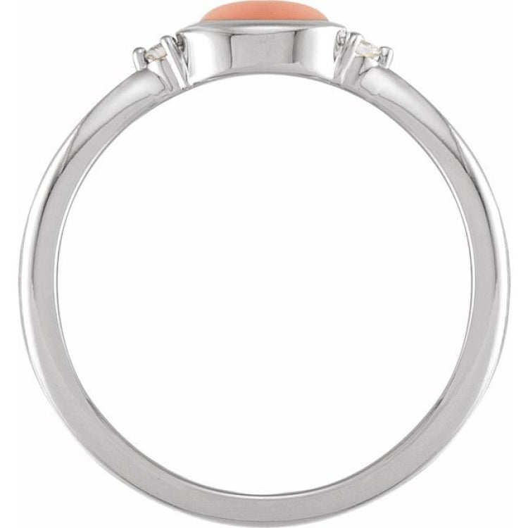 Platinum Natural Pink Coral & .03 CTW Natural Diamond Ring