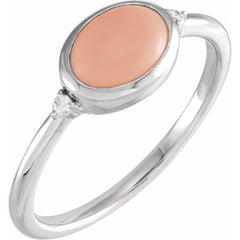 14K White Gold Natural Pink Coral & .03 CTW Natural Diamond Ring