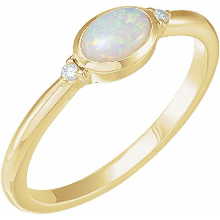 14K Yellow Gold Natural White Opal & .03 CTW Natural Diamond Ring