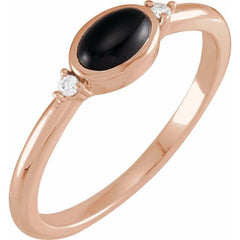 14K Rose Gold 5x3 mm Round Natural Black Onyx & .03 CTW Natural Diamond Ring