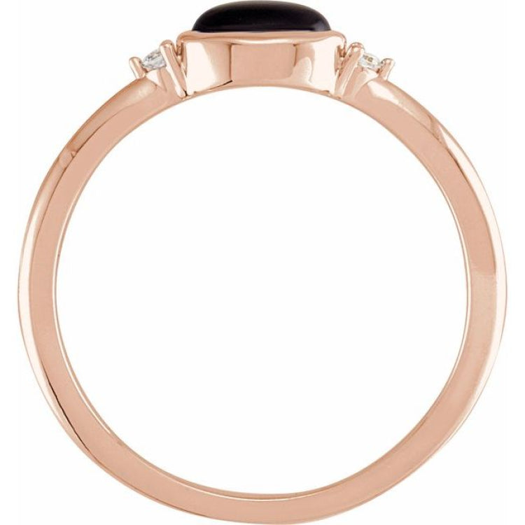 14K Rose Gold 5x3 mm Round Natural Black Onyx & .03 CTW Natural Diamond Ring