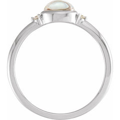 Sterling Silver Natural Rainbow Moonstone & .03 CTW Natural Diamond Ring