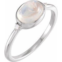 14K White Gold Natural Rainbow Moonstone & .03 CTW Natural Diamond Ring