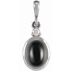 Platinum 12x10 mm Natural Black Onyx & .03 CT Natural Diamond Cabochon Pendant