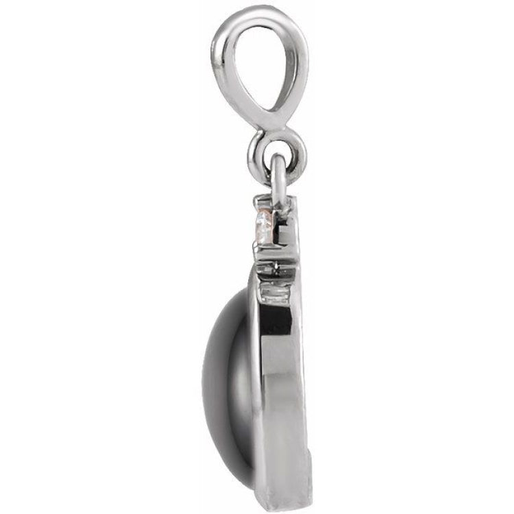 Platinum 12x10 mm Natural Black Onyx & .03 CT Natural Diamond Cabochon Pendant