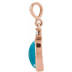 14K Rose Gold 12x10 mm Natural Turquoise & .03 CT Natural Diamond Cabochon Pendant