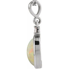 Platinum 12x10 mm Natural White Opal & .03 CT Natural Diamond Cabochon Pendant