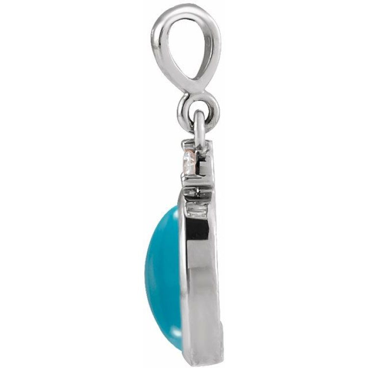 Platinum 12x10 mm Natural Turquoise & .03 CT Natural Diamond Cabochon Pendant