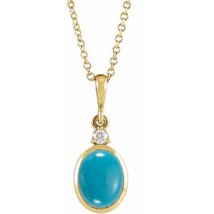 14K Yellow Gold 12x10 mm Natural Turquoise & .03 CT Natural Diamond 16-18" Necklace