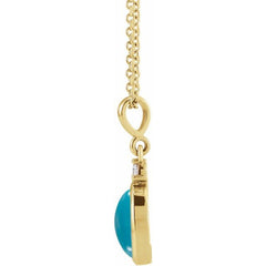 14K Yellow Gold 12x10 mm Natural Turquoise & .03 CT Natural Diamond 16-18" Necklace