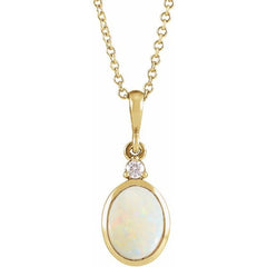 14K Yellow Gold 12x10 mm Natural White Opal & .03 CT Natural Diamond 16-18" Necklace