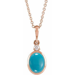14K Rose Gold 12x10 mm Natural Turquoise & .03 CT Natural Diamond 16-18" Necklace