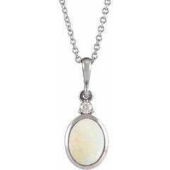 Platinum 12x10 mm Natural White Opal & .03 CT Natural Diamond 16-18" Necklace
