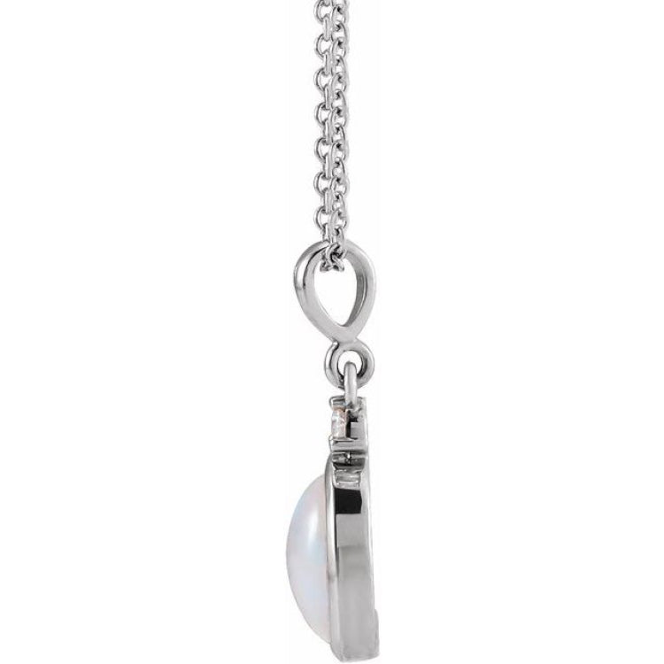 Platinum 9x7 mm Natural White Opal & .03 CT Natural Diamond 16-18" Necklace