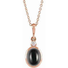14K Rose Gold 5x3 mm Natural Black Onyx & .03 CT Natural Diamond 16-18" Necklace